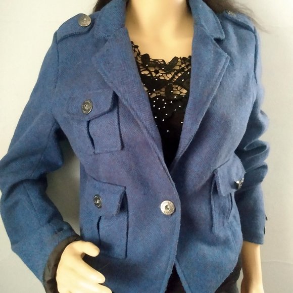 Dollhouse Outerwear Blazer Blue And Black Wool/Shell Blend W/Lining: Size Small - Picture 1 of 17